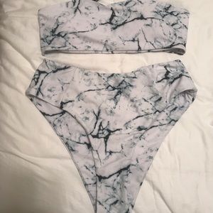 white marble swimsuit